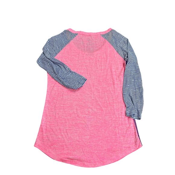 American Fighter Women’s Raglan Baseball Tee Medium Pink Blue Striped Graphic - Picture 7 of 7